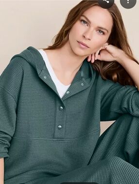 NWT! Lou & Grey Green Wafflestitch Snap Hoodie Deep Delphinium XL